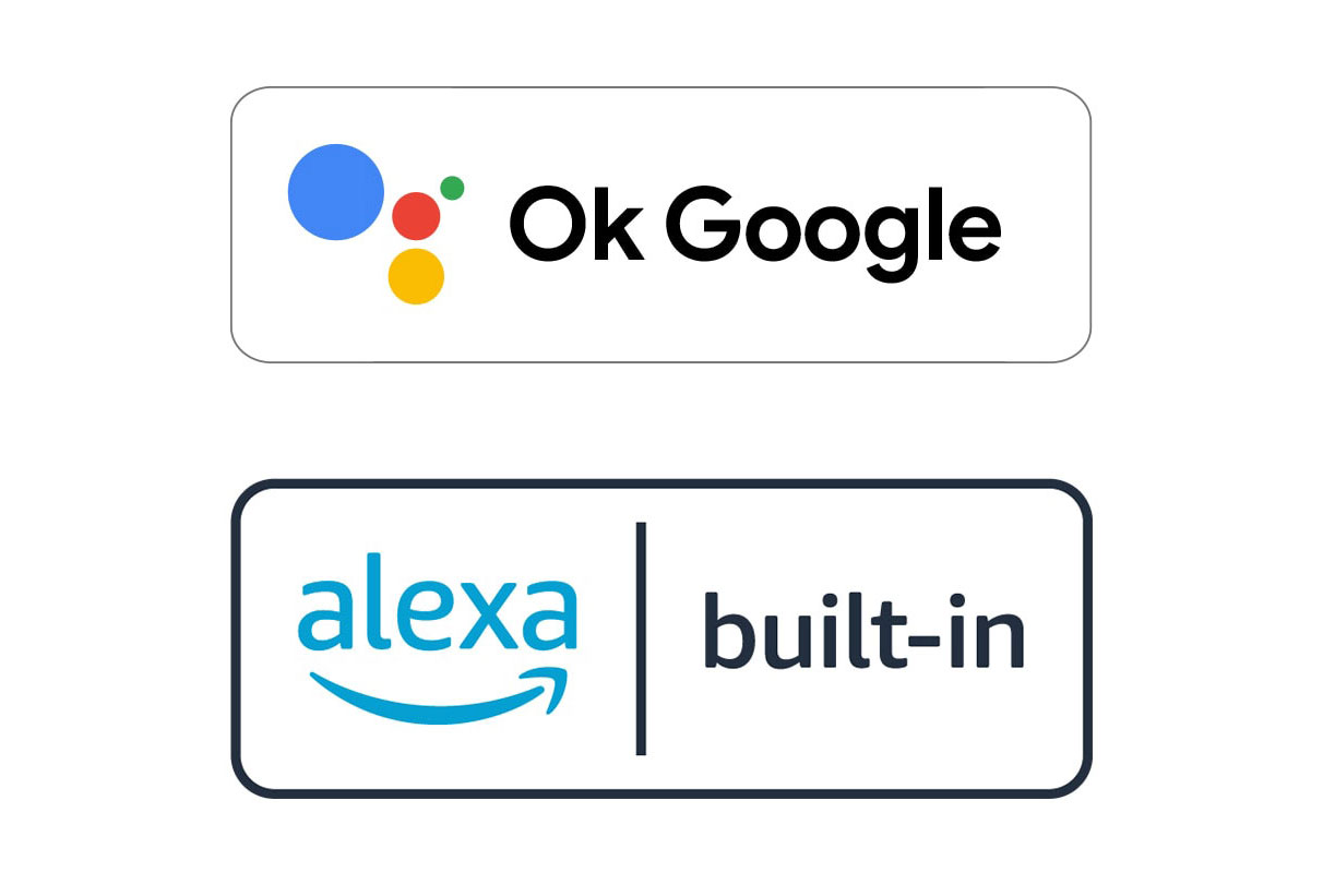 Imagem do logotipo OK Google e um logotipo integrado da Alexa