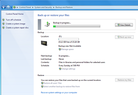Andamento do backup